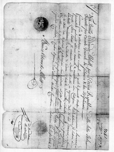 Ce document rédigé en italien et daté de 1804 émane du consulat de la République des Sept Iles à Salonique